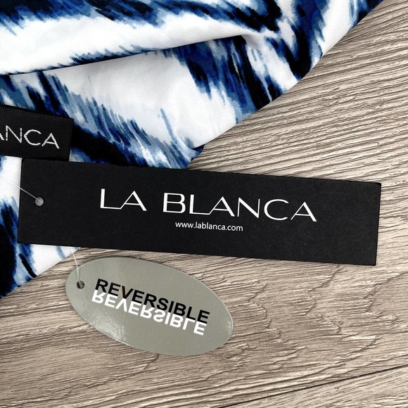 NWT - LA BLANCA Reversible Animal Instincts Shirred Swim Bottoms Blue - Size 16 - Picture 3 of 16